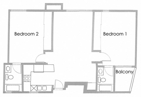 Two Bedroom 2 bath Apartment Floor Plan A at Park Rochester Apartments Westwood, California 90024